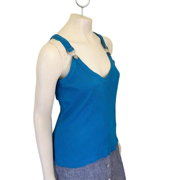 VTG EVIE Overall Rib Tank Top in Azure Blue RARE style 90s Y2K SZ L - Picture 5 of 12